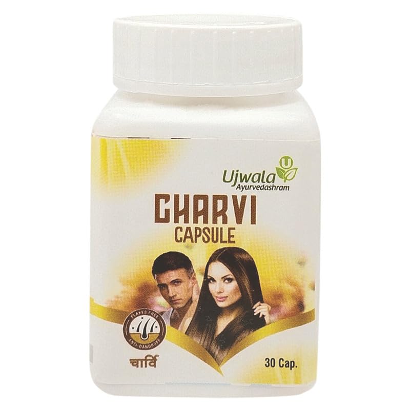 Ujwala Ayurvedashram Charvi Capsules(30 cap) I To Nourish The Dull Hair I No Added Sugar I Reduce Hair fall I Removal Of Hair Blockage
