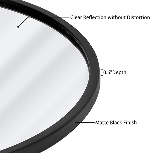 Miniatura 4 de Espejo redondo de 24 pulgadas con marco de metal negro para montaje en pared, tocador de baño, espejo circular de cristal real para el hogar,