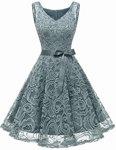 Dressystar Damen Elegant V-Ausschnitt Floral Spitzenkleid Cocktailkleid...