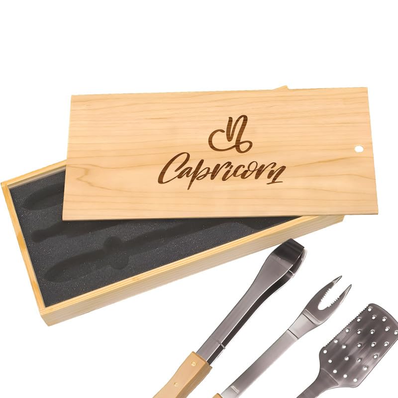 Juego de herramientas para parrilla Capricornio en caja grabada miniatura 1