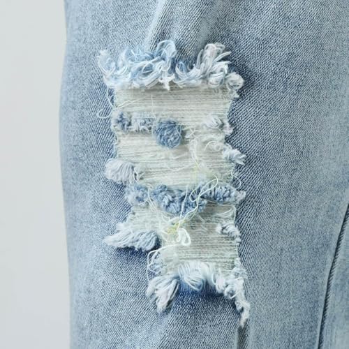 Pants Jeans Denim Trousers Trendy Street Washed Blue Tear Hole Small Leg for Men4