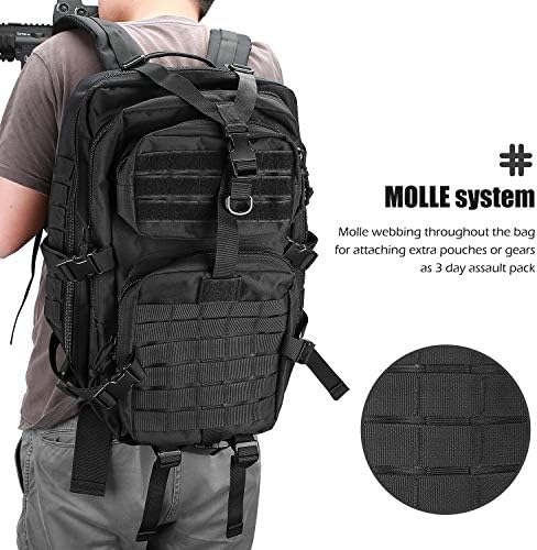 ProCase Military Tactical Backpack, 42L Large Capacity Rucksacks 3 Day Army Assault Pack Bag for Hunting, Trekking and Camping and Other Outdoor Activities, Gift for Father's Day -Black