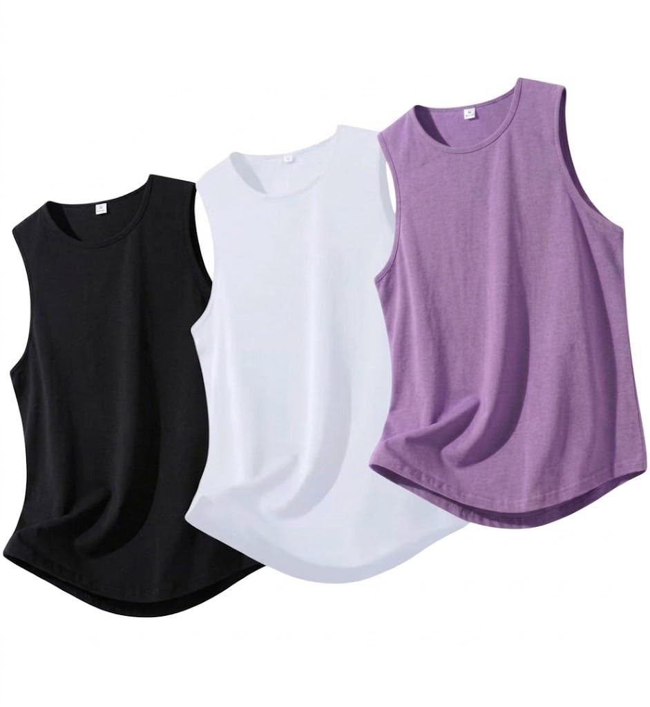 Men's Sleeveless Tank Top | Crew Neck | Curved Hem | Soft & Breathable Fabric | Casual Summer Vest | Fitness Apparel | Sports Clothing | Pack of 3-picture-19