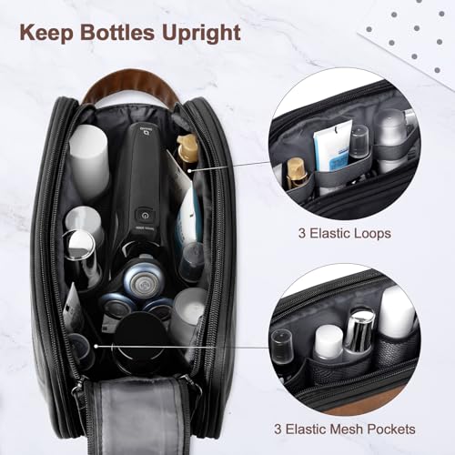 Wedama Toiletry Bag for Men, PU Leather Travel Toiletry Bag with Electronic Organizer Bag Hanging Travel Shaving Bag for Toiletries, Waterproof Dopp Kit for Business Trips Swim Camping, Black&Brown4