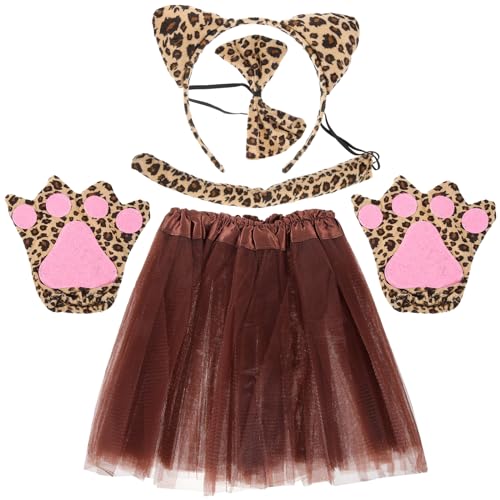 Hoement Disfraz Niña Conjunto Cosplay Cómodo y Resistente con Diadema Orejas Pajarita Falda Tutu y Guantes para Fiestas Temáticas Halloween y Creativos