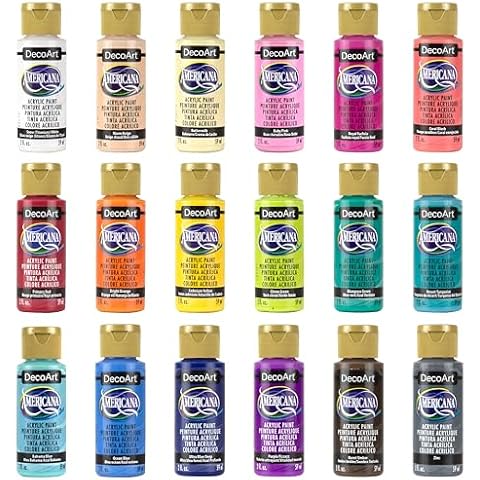 DecoArt Americana Acrylics Paint, Set of 18 Popular Colors, 2 fl oz Bottle (Pack of 18) Cover