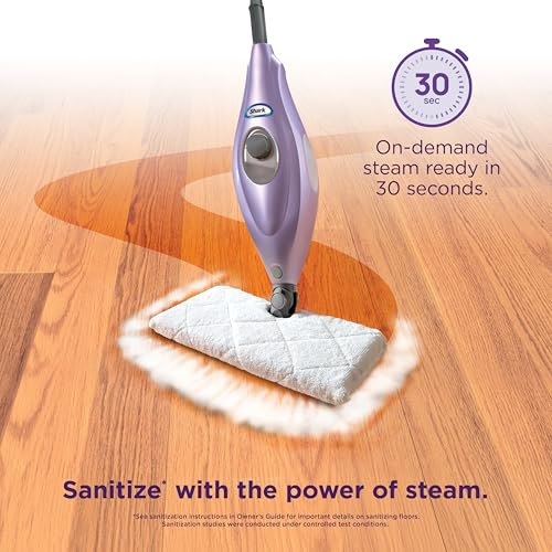 Shark Steam Pocket Mop with 2 Washable Double-sided Pads, Steam Sanitization, Swivel Steering, Lightweight, Steam Cleaner for Sealed Hard Floors, Hardwood, Marble, Tile, Purple, S3501 image 3