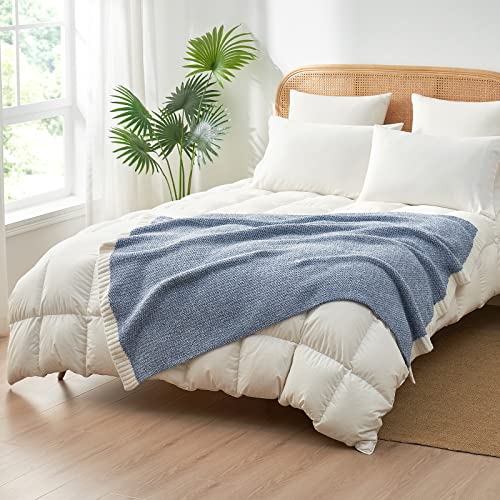 Snuggle Sac Heather Blue Throw Blanket For Couch, Reversible Throw Blanket Warm Cozy Knit Fuzzy Plush Lightweight For Sofa, Bed, Camping, Picnic, 50 X 60 Inch #TOP5