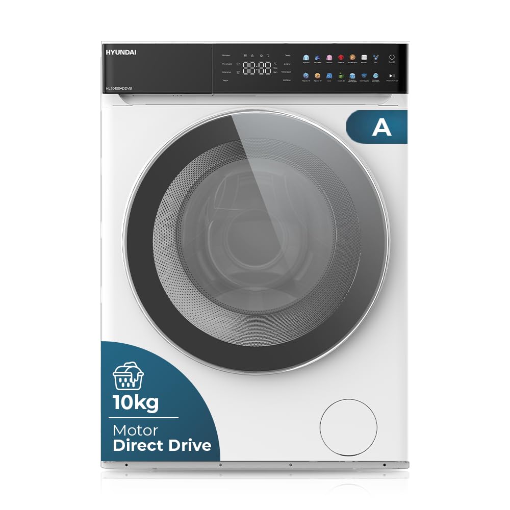 Hyundai Lavadora 10Kg Carga Frontal Blanco HL10400ADDVB. 1400rpm, 14 Programas, Función Stop&Go, Clase de Eficiencia Energética A