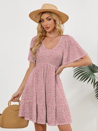 Image of UEAL Womens Cute Floral Smocked V Neck Flutter Sleeve Sundress with Pockets Casual Spring Summer Dresses for Women 2026