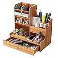 Hggzeg Organizer da scrivania in legno fai da te da te per cancelleria, grande capacità, con cassetto per casa, ufficio e scuola (B17 color ciliegia)