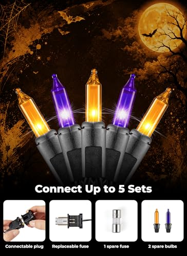 Image of Minetom Halloween String Lights Orange & Purple 100 Count 20 Feet Incandescent Bulb Mini Lights for Indoor Outdoor Garland Party Festival Haunted House Decoration