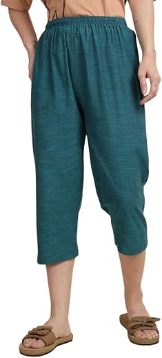 Esplendido Women’s Cotton Capri | Relaxed Fit Loungewear Bottoms with Adjustable Waistband & Side Pocket | Soft Breathable...