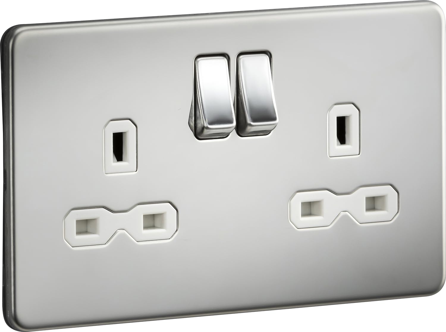 Knightsbridge Polished Chrome Sfr9000pcw Screwless 13A 2G Dp Switched Socket- With White Insert
