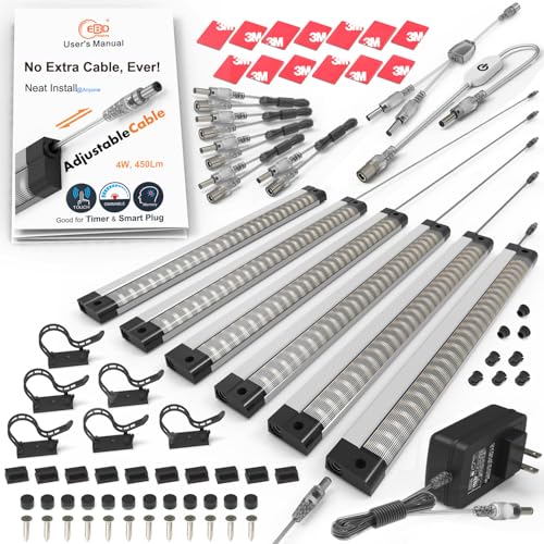 Image of LED Under Cabinet Lighting Touch Under Counter Lights for Kitchen Built-in Adjustable Cable No Messy Wires! 6 Pcs Cabinet Light 6500K 2700Lm 5 External-Cable for Garage Pantry Closet Timer Smart Plug