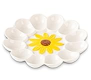 Ceramic Sunflower Deviled Egg Tray - White Egg Platter For Party