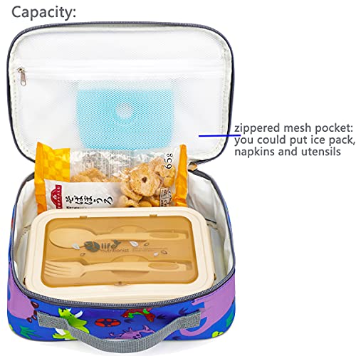 Flowfly Kids Lunch Box Insulated Soft Bag Mini Cooler Back To School Thermal Meal Tote Kit For Girls, Boys, Dinosaur #TOP3
