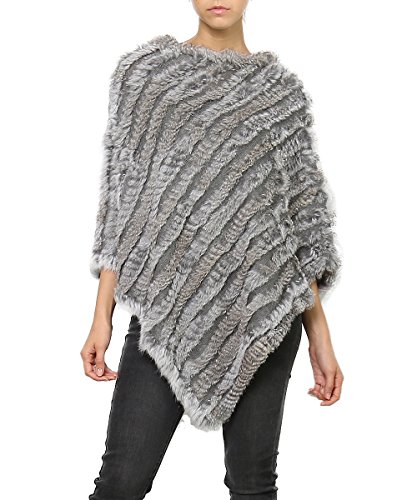 Miss Rouge Poncho en fourrure lapin (Gris)