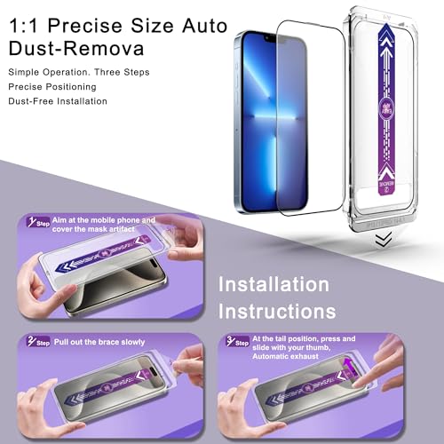 Image of 2-Pack Tempered Glass Screen Protector for iPhone 16E /iPhone 14 /iPhone 13 Pro /iPhone 13 6.1-Inch, Auto Dust Removal, No Bubbles, High Definition Clear, Easy Installation