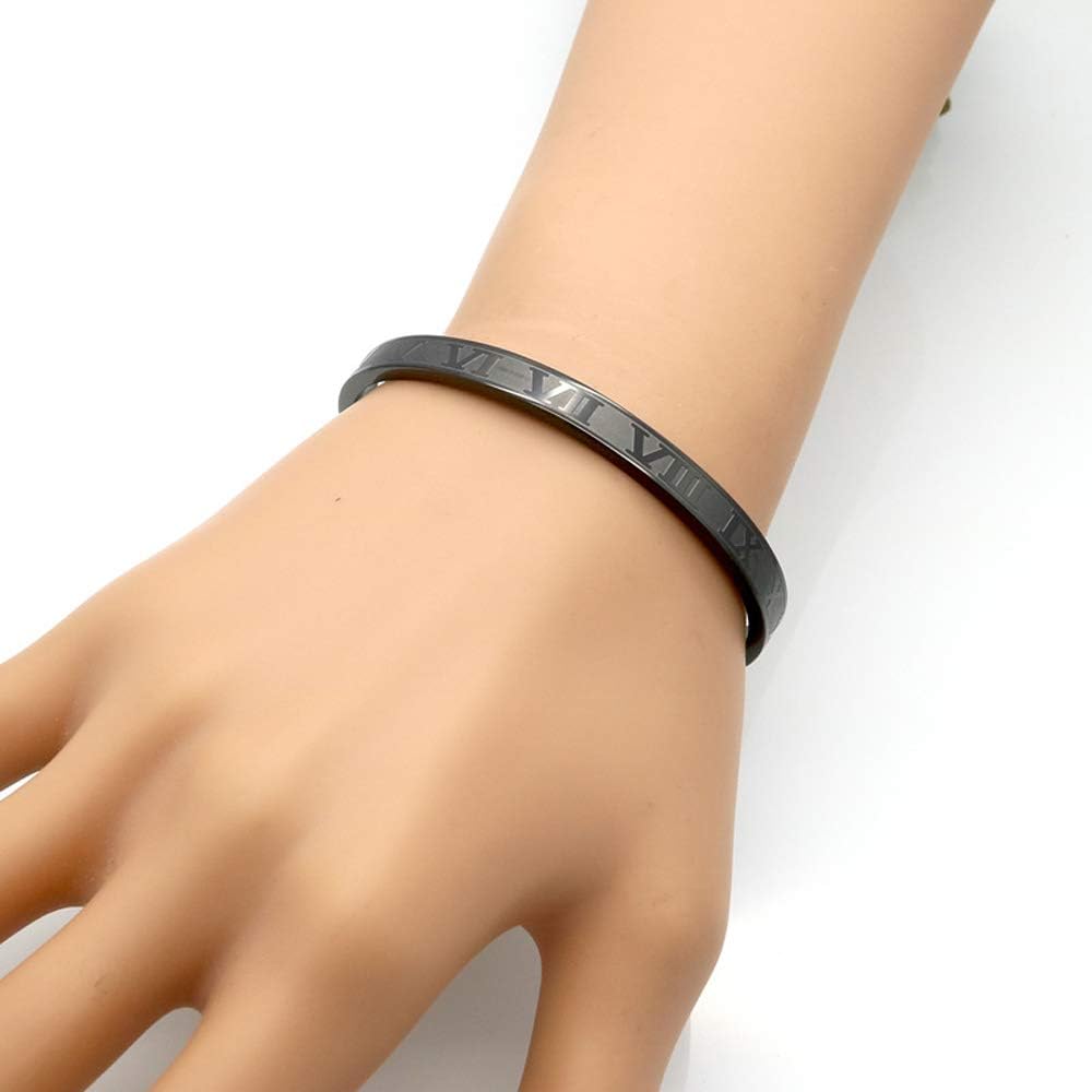 Jonline24h Mens Womens Stainless Steel Bracelet Classic Roman Numeral Cuff Bangle Silver - Image 2