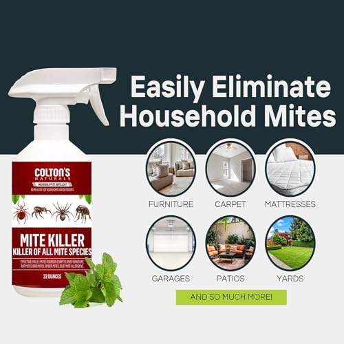 Image of Mite Killer Spray - Kills Dust, Bird, Carpet & Household Mites Fast | Non-Toxic, Kid & Pet Safe Formula for Bedding, Furniture & Home | 16 oz