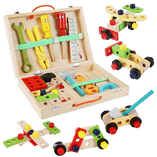Victse Boite Outils Enfant, Jouet de Construction, Jouets en Bois pour Enfant de 3 4 5 6 Ans, Jouet de Construction Bricolage Créatif et Éducatif Créatifs, Jeux Montessori pour Garçons Filles