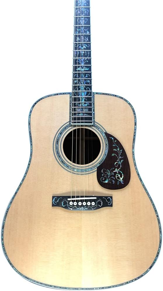 Real Abalone 41" D Type Solid Spruce Top Acoustic Guitar Ebony Fingerboard