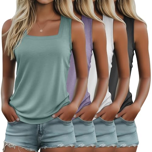 Riyiper 4 Pack Summer Women's Tank Tops Multipack Sleeveless Shirts