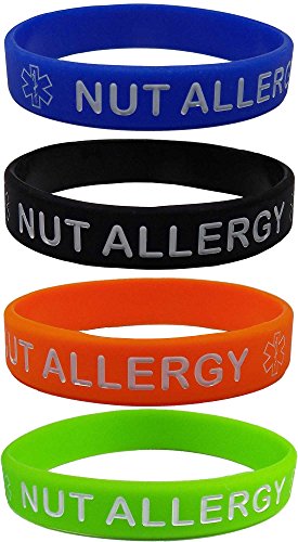 Max Petals NUT - Pulseras de silicona hipoalergénica, color azul, naranja, verde y negro para niños (4 unidades)