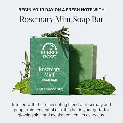 Image of Handmade Natural Bath & Body Soap Bar, Vegan, All-Natural, Palm Oil Free, Made in USA with Shea Butter + Essential Oils, Rosemary Mint, 3 Bars