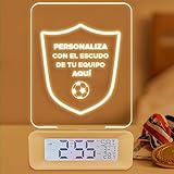 Transparent Gift Reloj Despertador Personalizado con Luz. Diseño Fútbol con Tu Escudo y Nombre. Lámpara Nocturna para Mesita Noche. Regalos Originales Personalizados Cumpleaños para Niños y Jóvenes