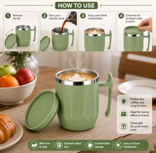 Image of Clazkit Travel Leak Proof Coffee Mug | Stainless Steel Coffee Tumbler | Spill-Proof Lid | Hot & Cold Vacuum Mug for Office, Travel & Car- 300ml - Sea Green