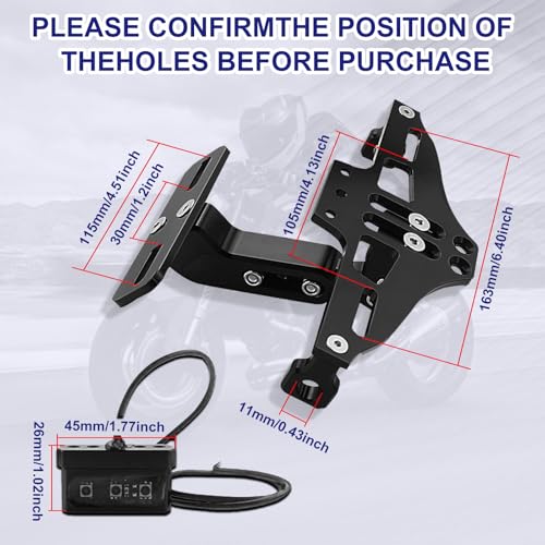 Motorrad-Kennzeichenhalter, Universal Motorcycle Fender Eliminator with LED Light CNC Aluminum Motorcycle License Plate Bracket Motorcycle License Plate Holder