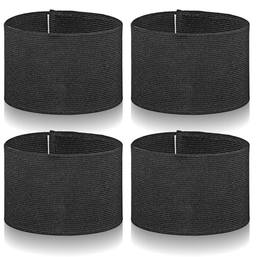 4 Stück Kapitänsbinde Fussball Herren Schwarz Kapitänsbinde Kinder Verstellbare Sportarmband Elastisches Vorfach Armband Paste Spielführerbinde für Fussball Basketball Volleyball