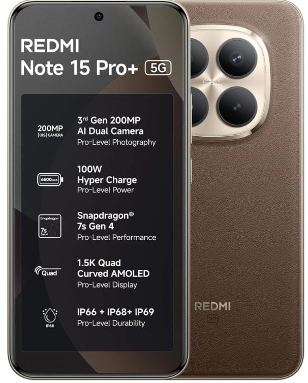 Image of REDMI Note 15 Pro+ 5G 8G+256G Mocha Brown | 200MP Camera, 100W HyperCharge, 6.83 inch 1.5K AMOLED Display, IP68