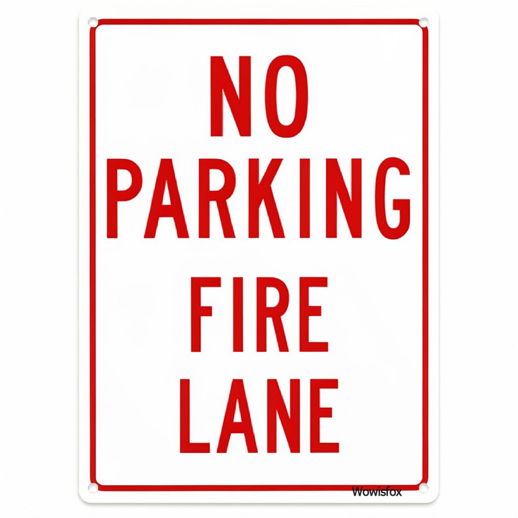 No Parking Fire Lane Sign, 8 x 12 Inch Aluminum with Mounting Holes