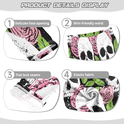 Bolaz Toddler Girls Leggings Printed Yoga Pants Leggings Pink Rose White Skull for Kids3