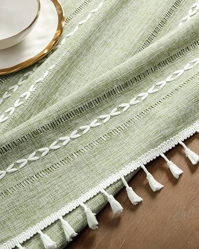 Zeemart TABLECLOTH 60X84 Inch Sage Green, Heavy Weight Farmhouse Burlap Linen Sage Green Tablecloth thumb #6