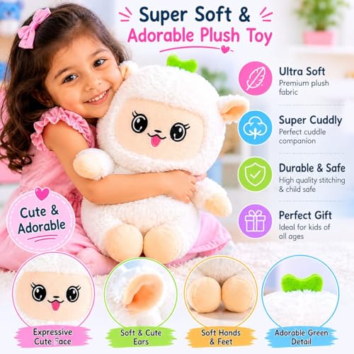Image of Cute White Lamb Doll Plush Soft Toy for Kids, Baby & Girls | Ultra Soft Stuffed Animal Doll for Hugging, Playing & Gifting | Washable Teddy Plush Toy 35CM