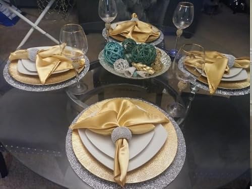 YOUR CHAIR COVERS - 20 inch (Pack of 10) Gold Satin Oversized Cloth Napkins Hemmed – Elegant, Reusable Napkins for Weddings, Events & Dining