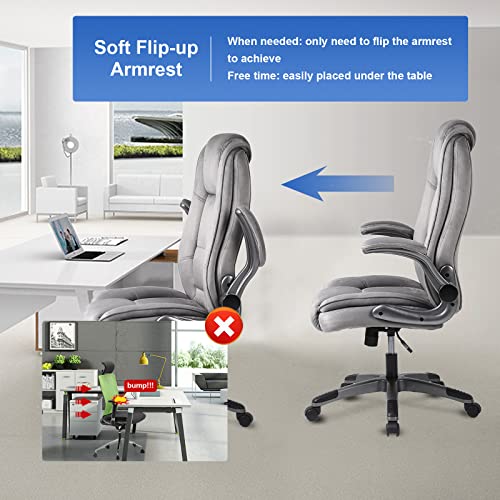 REFICCER Fabric High Back Office Chair with Wheels, Velvet Executive Office Desk Chair with Lumbar Support, Ergonomic Rocking Computer Desk Chair Swivel Task Chair,Grey by REFICCER - Image 6