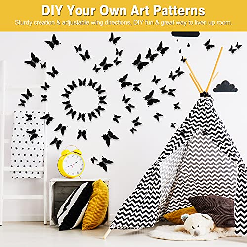 Ryangic 3D Butterfly Wall Decor 48Pcs Black Polished Butterflies Wall Stickers 3 Sizes Durable Butterfly Wall Decals Diy Wall Art For Bedroom Living Room Halloween Decoration Party Indoor (Black) #TOP3