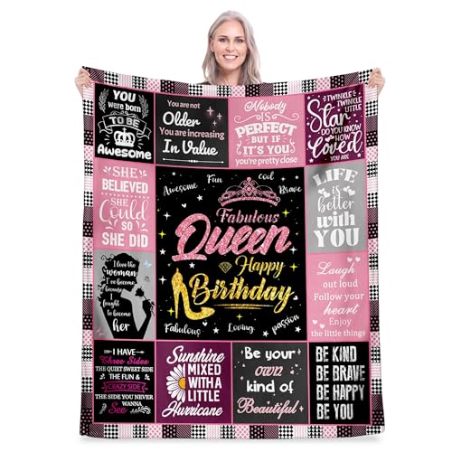 Queen Birthday Gifts for Women, Unique Happy Birthday Fleece Throw Blanket 60" x 80", Funny Women's Birthday Decorations Gifts, Best Queen Birthday Gfit Ideas for Mom, Wife, Sister, Friends, Female