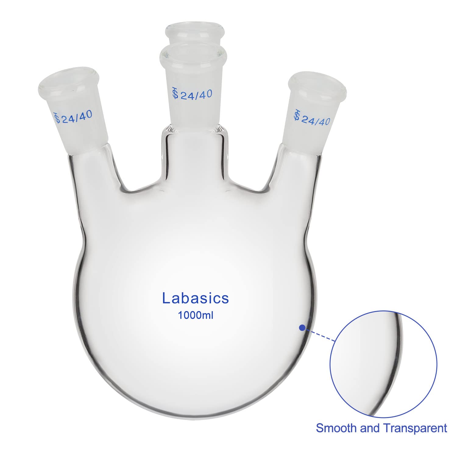 Labasics Pallone a Fondo Tondo con 4 Colli, Vetro Borosilicato a Parete Spessa con Giunto Smerigliato 24/40, per Uso in Laboratorio, 1000 ml