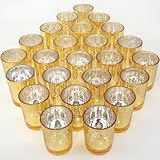 TBWIND 24 Pcs Gold Votive Candle Holders, Speckled Mercury Gold Glass Candle Holder Bulk for Wedding Centerpiece Table Decor, Tea Lights Candle Holder for Valentines Day Decor, Home Decor
