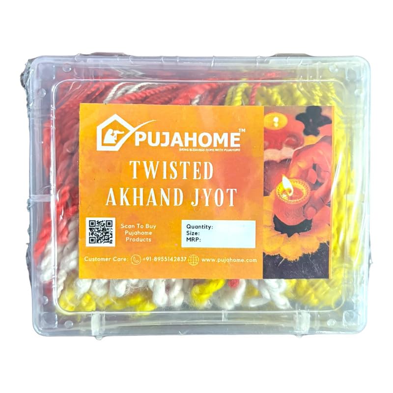 Image of Twisted Akhand Jyot Cotton Short Wick (24Hours Burning, 300+ Pieces), Multi Colour Twisted Akhand Jyot, Long Lasting Pure Cotton Wicks for Daily Pooja and Meditation
