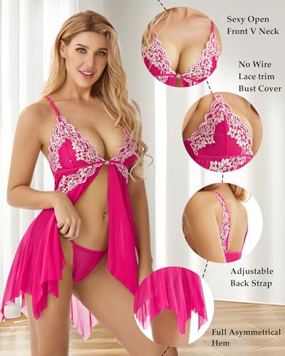 Image of ADOREJOY Women Lingerie Babydoll Front Closure Mesh Lace Chemise Sleepwear Nightie