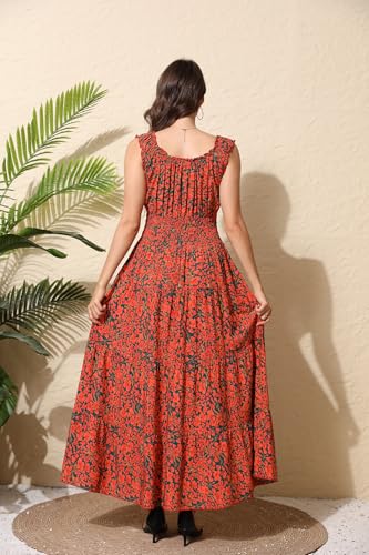 Image of OSTOO Women's 2026 Summer Boho Floral Print Tiered Casual Flowy Long Maxi Dress