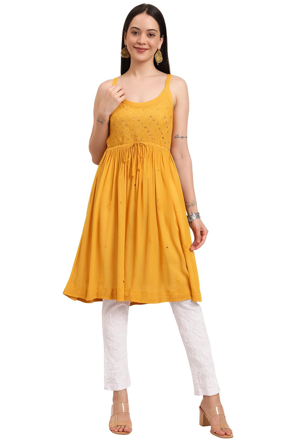 Womens Hand Embroidred Zeenat Viscose Chikankari Kurti - TCL204-image-34