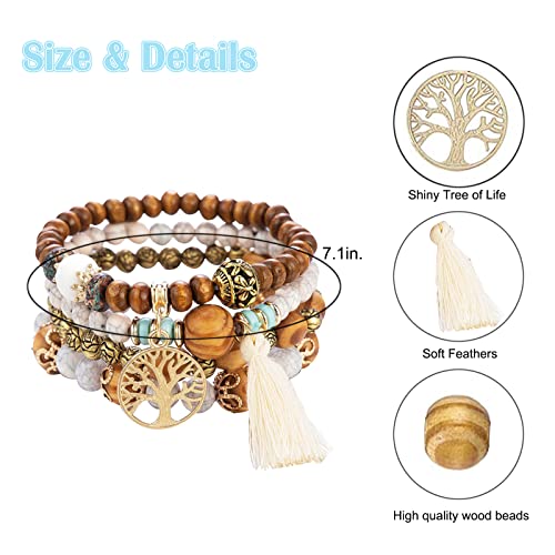 Generic Tree Of Life Bracelets For Women Bohemian Stretch Wood Beaded Bracelets For Women Boho Tassel Bracelet Multilayer Stackable Bracelets Christmas Birthday Jewelry For Women. thumb #2